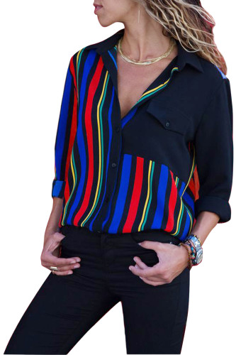 Black Colorblock Long Sleeve One Pocket Shirt
