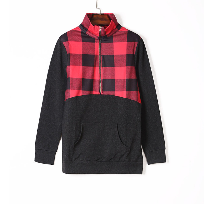 Reddish Buffalo Plaid Half Zip Up Sweatshirt