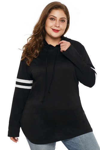 Black Plus Size Varsity Stripe Hooded Top