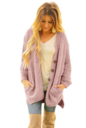 Dusty Pink Chenille Buttoned Sweater Cardigan