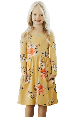 Floral Mustard Swing Dress with Hidden Pockets