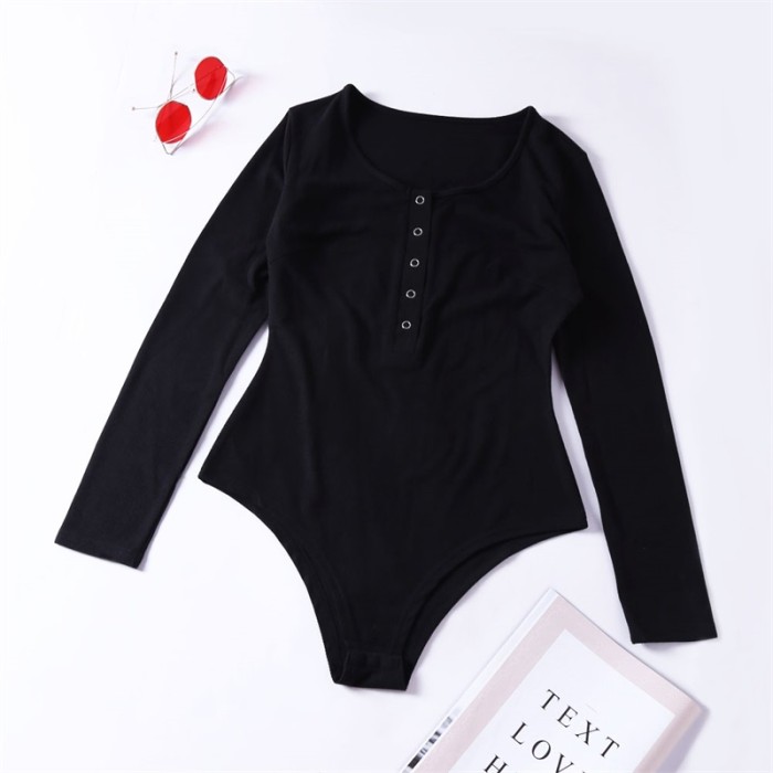 Black Long Sleeve Button Front Bodysuit