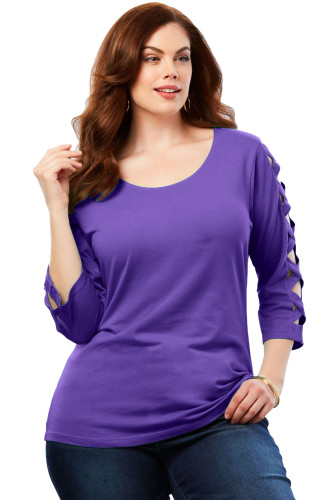 Grape Lattice Quarter Sleeved Plus Size Top