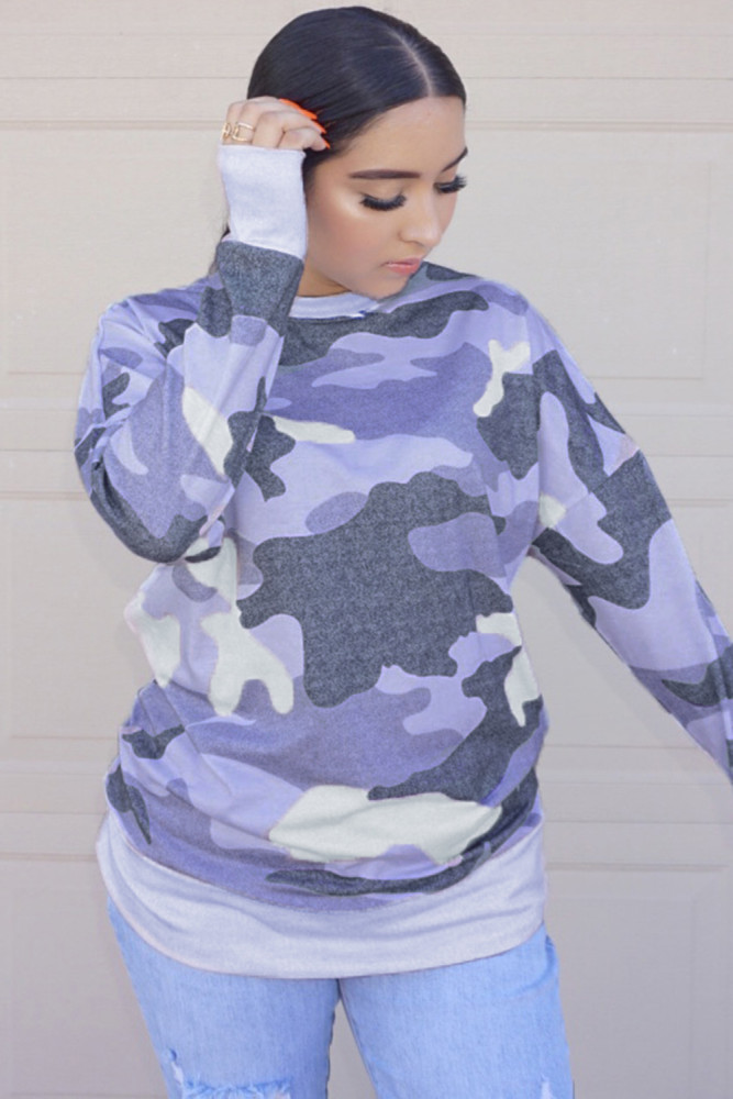 Blue Digital Camo Print Sweatshirt