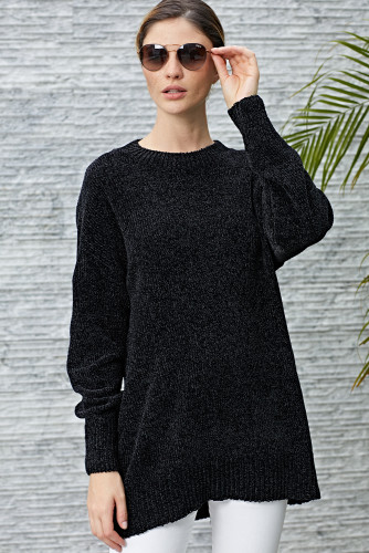 Black Cozy Scoop Neck Velvet Sweater