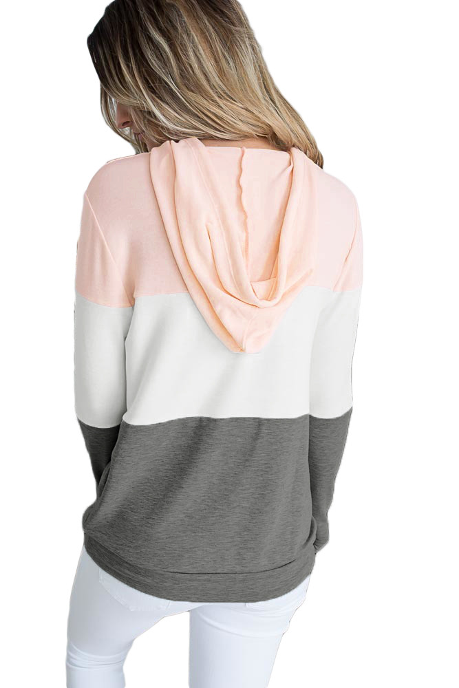 Pink Atop Triple Colorblock Pullover Hoodie