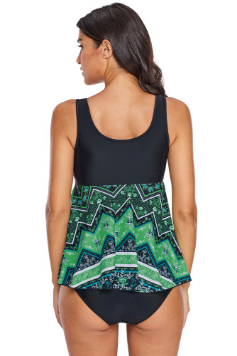 Green Vibrant Print Skirted Tankini Swim Top