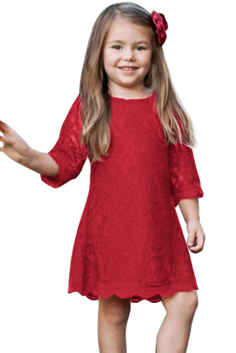 Red Flower Girls Lace Mini Dress