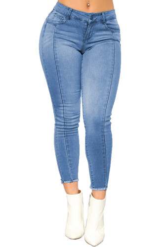 Light Blue Wash Triple Seam Detail Ankle Jeans