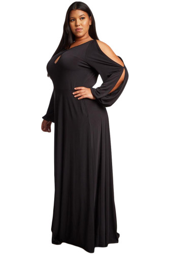 Black Split Long Sleeve Plus Size Maxi Dress