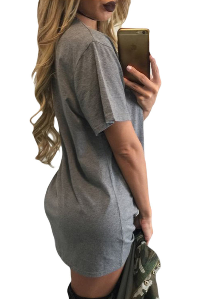 Gray Strappy Hollow-out V Neck Tie Me Over Dress
