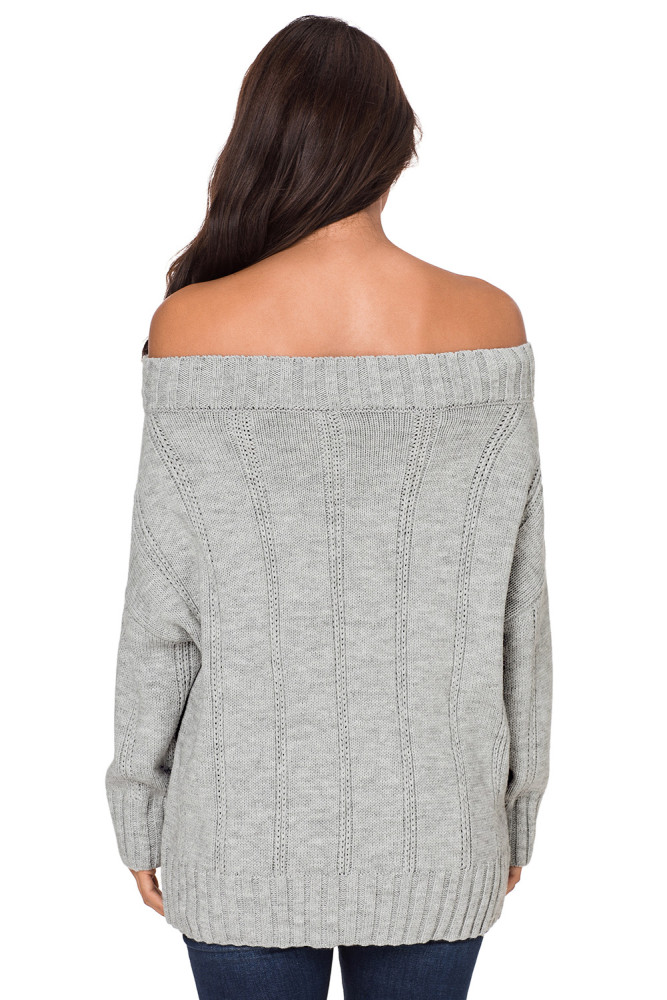 Gray Off The Shoulder Winter Sweater