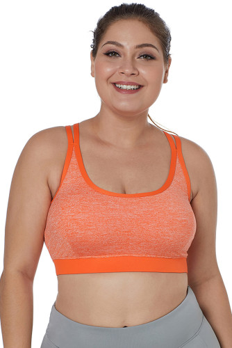 Orange Double Straps Heathered Sports Bra