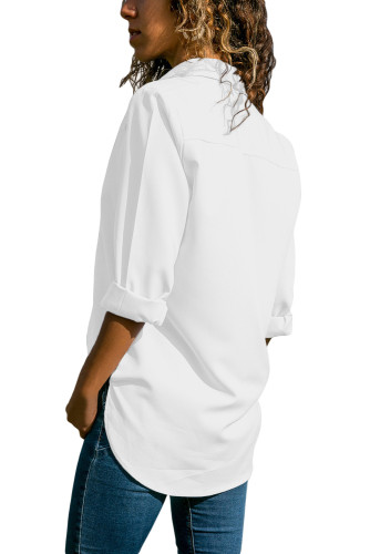 White Stylish Button Detail Long Sleeve Blouse
