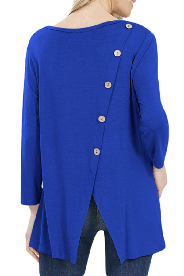 Blue Button Back Long Sleeve Tunic Top