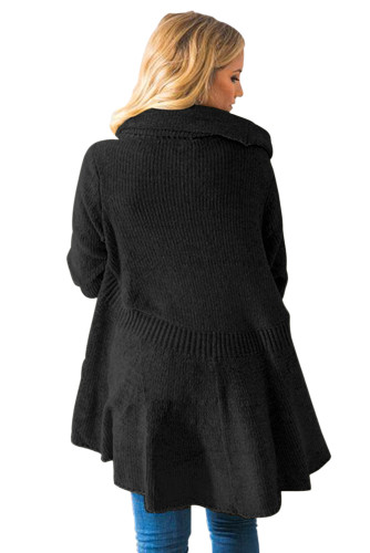 Black Velvety Chenille Knitted Cardigan