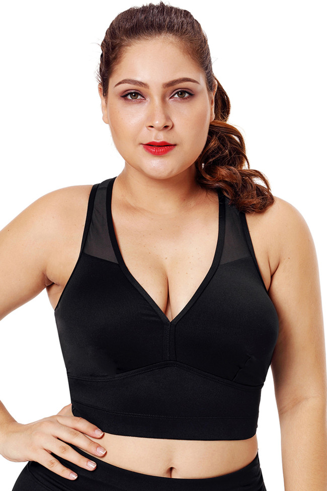 Black Sleevelss Racerback Plus Size Yoga Bra