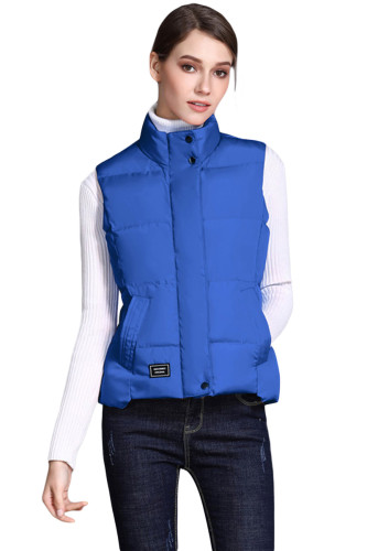 Bright Blue Sleeveless Female Cotton Jacket