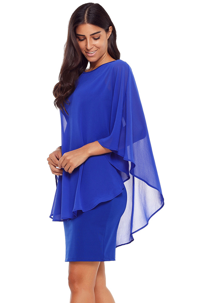 Blue Slinky Sexy Gauze Cape Mini Dress