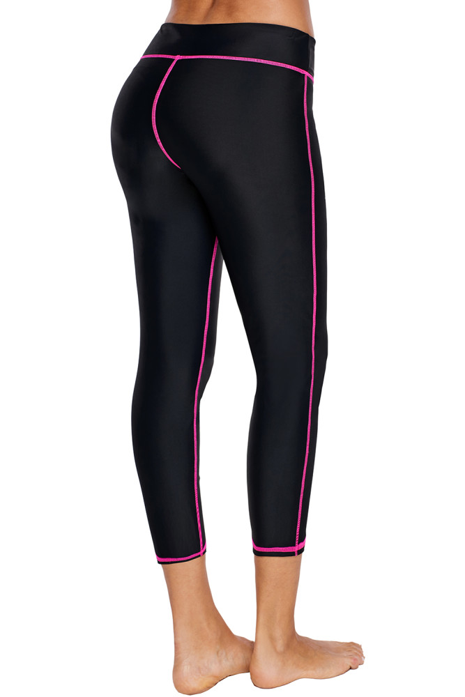 Rosy Seam Detail Black Swim Capris