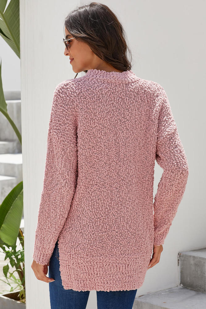 Pink Cozy Fall Popcorn Pullover Sweater