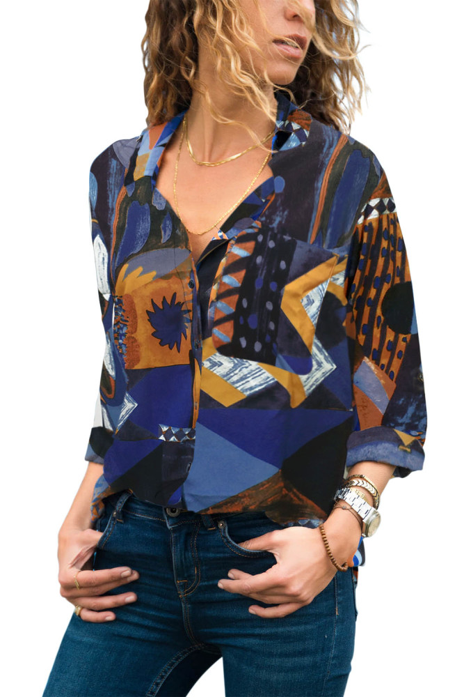 Black Abstract Color Block Pattern Shirt