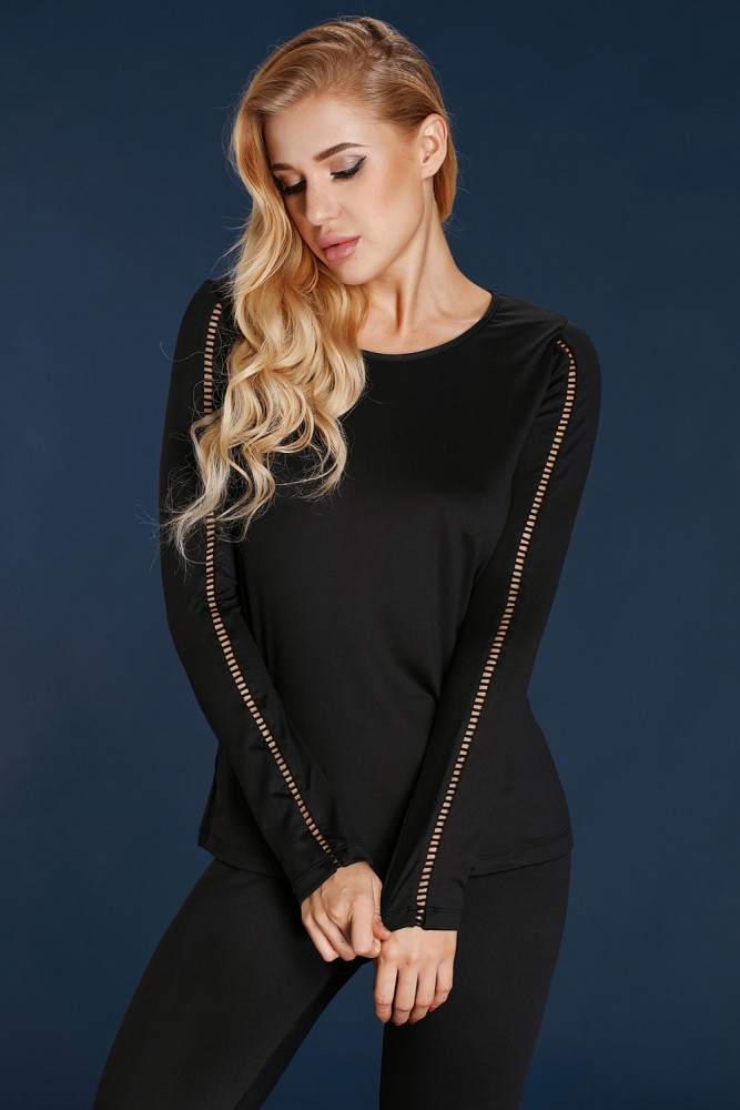 Black Basic Long Sleeves Round Crew Neck Yoga Top