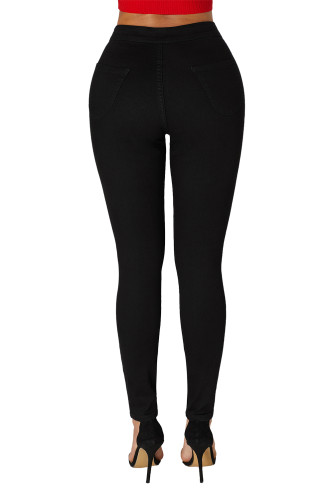Black High Waist Skinny Jeans with Round Pockets