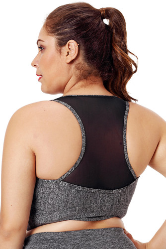 Gray Sleevelss Racerback Plus Size Yoga Bra