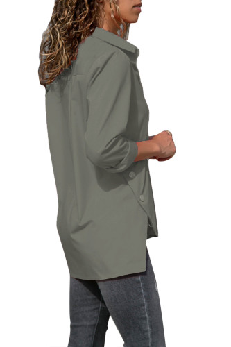 Gray Long Sleeve Button Detail Shirt