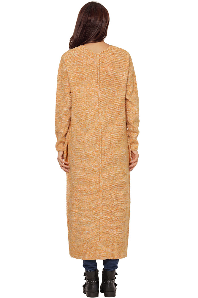 Yellow Open Front Knit Long Cardigan