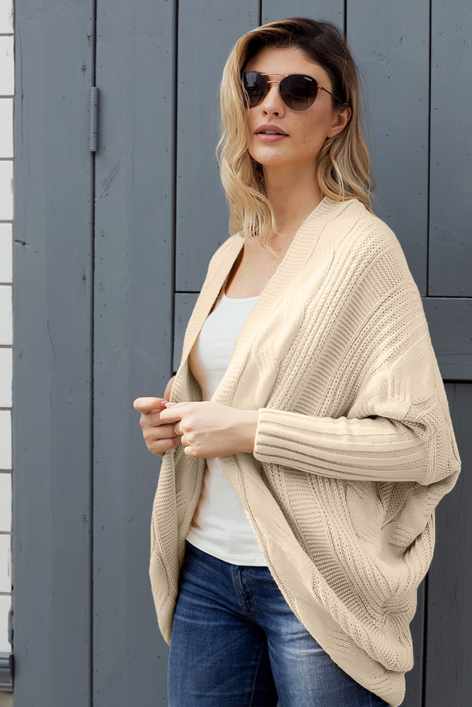 Apricot Luxe Cable Knit Open Front Cardigan