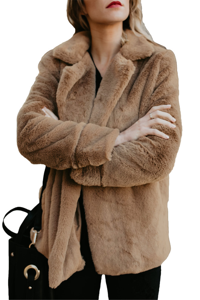 Brown Pocket Style Fluffy Winter Coat