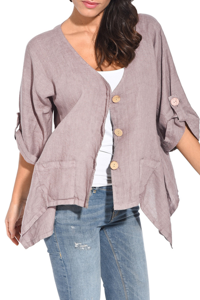 Khaki Roll Tab Sleeve Button Front Casual Shirt