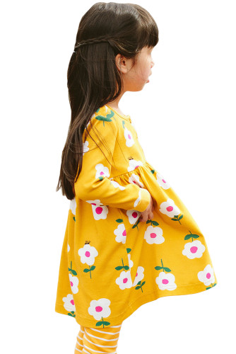 Little Flower Allover Yellow Flared Girl Dress
