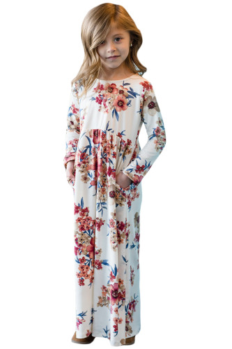 White Floral Maxi Dress for Girls