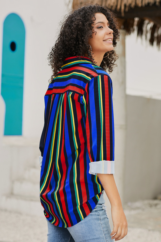 Black Colorblock Long Sleeve One Pocket Shirt