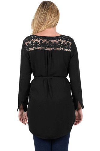 Black Lace Embellished Long Tail Plus Size Top