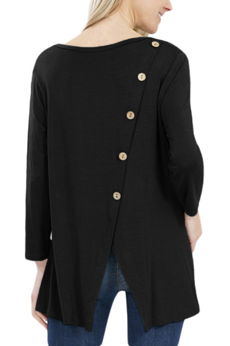 Black Button Back Long Sleeve Tunic Top