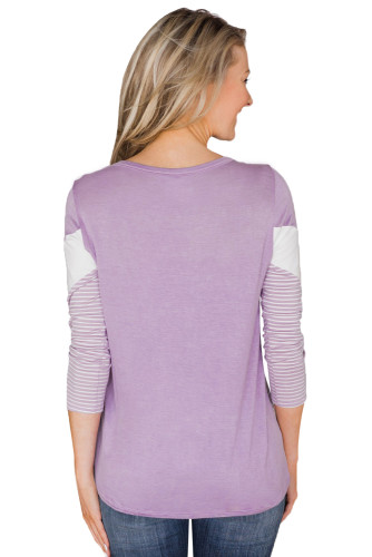 Lilac White Striped and Chevron Colorblock Top