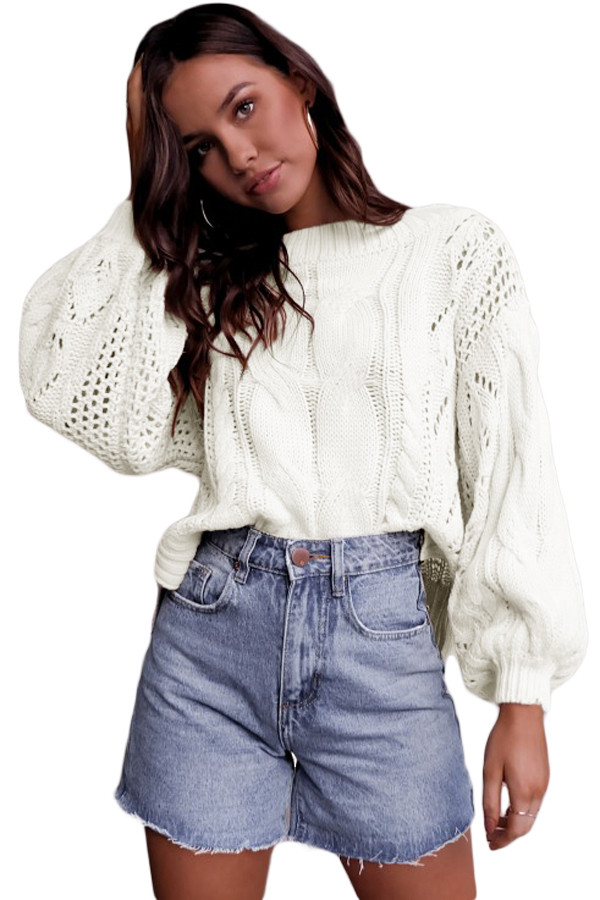 White Loose Fit Knit Hollow Out Jumper Sweater