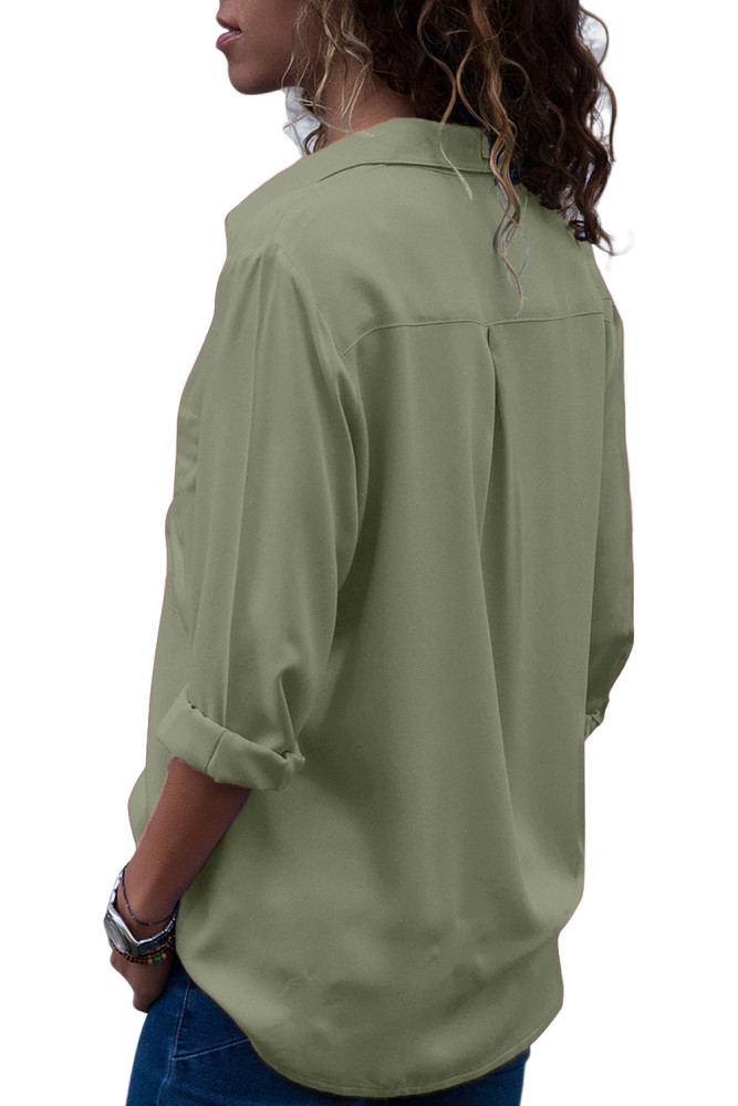 Army Green Covered Placket Button Down Shirt