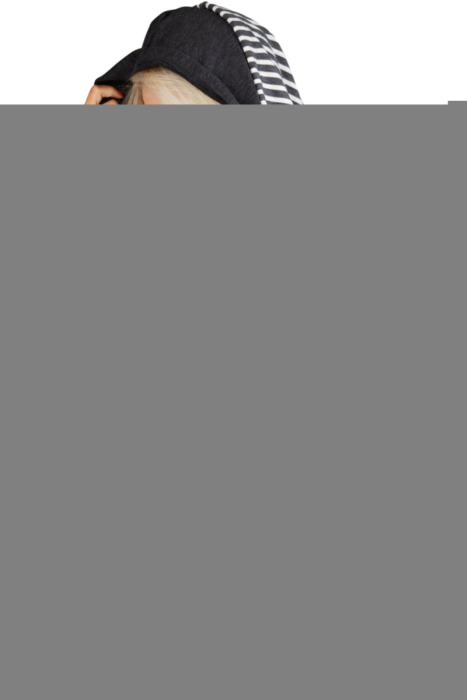 Gray Double Hooded Striped Sweatshirt