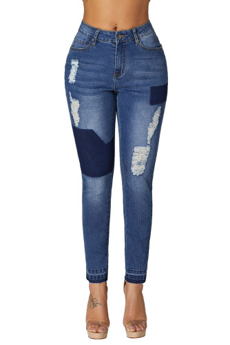 Blue Individual Patched Ripped Jeans