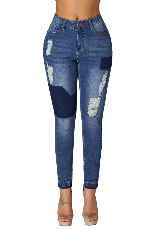 Blue Individual Patched Ripped Jeans