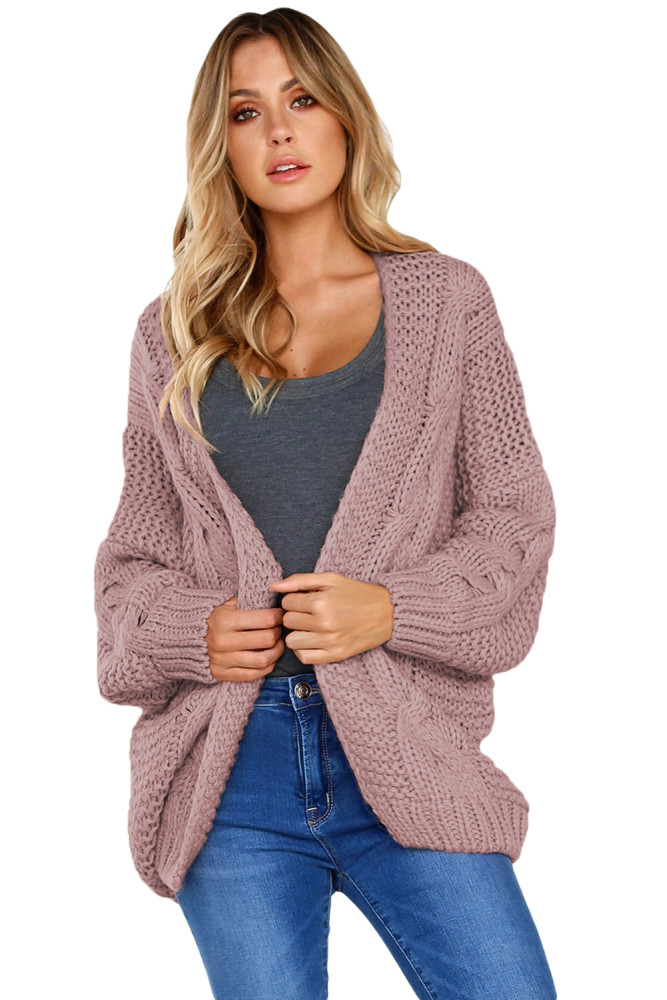Pink Chunky Wide Long Sleeve Knit Cardigan