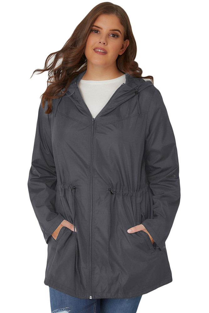 Gray Plus Size Pocket Parka Jacket