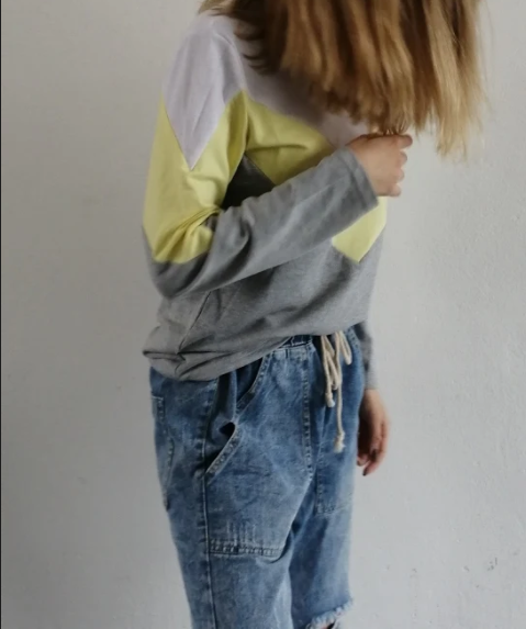 Yellow Chevron Colorblock Long Sleeve Top