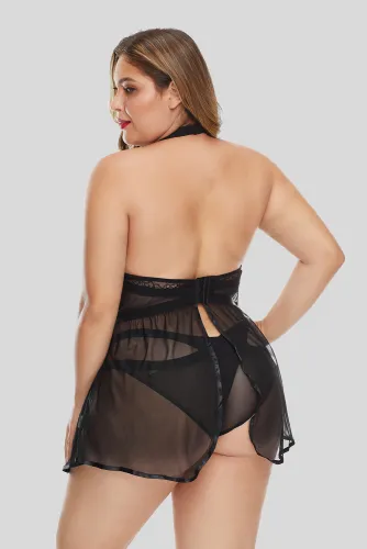 Black Plus Size Sheer Fantasy Babydoll Set