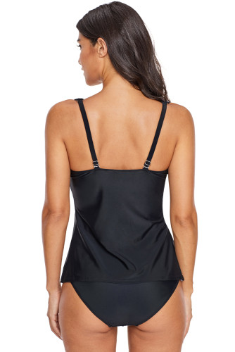 Asymmetric Wrapover Print Tankini Swim Top
